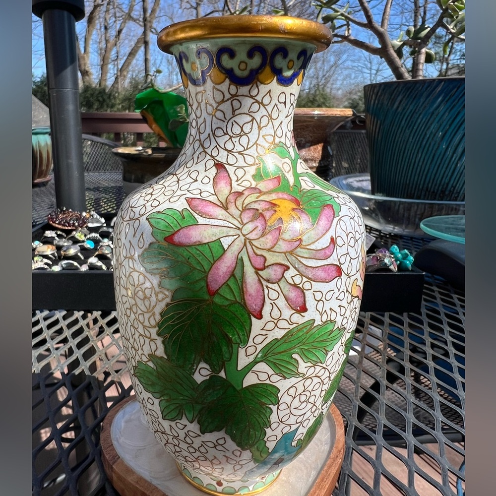Vintage Cloisonné Vase with Beautiful Floral Design